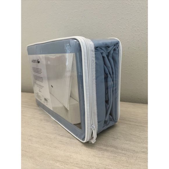 Lacoste 4-Piece QUEEN Sheet Set Allure Blue 100% Cotton Percale $120+ - Picture 3 of 8